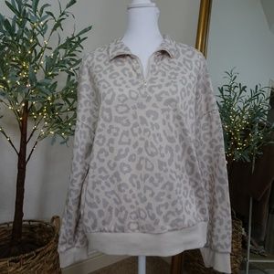 PINK LEOPARD 1/2 ZIP PULLOVER